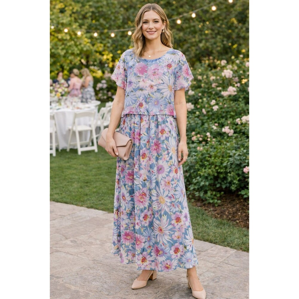 Vintage 80's Carol Anderson 100% Silk Floral Modest Maxi Dress One pc., sz 10